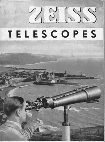 This is the cover of the 1934 edition of the Carl Zeiss Jena telescope catalog which was profusely illustrated and 48 pages long.  This is the most common version but there were other large hard and soft covered variants that had as many as 124 or more pages.